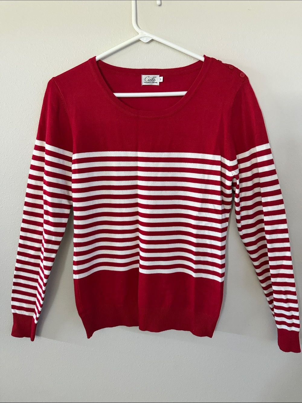 Cielo Red & White Striped Crewneck Sweater
